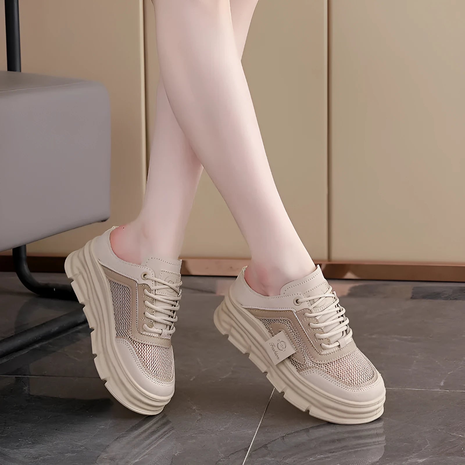 Women's black mesh half slippers with height increasing insole and rubber sole for spring and summer casual wear