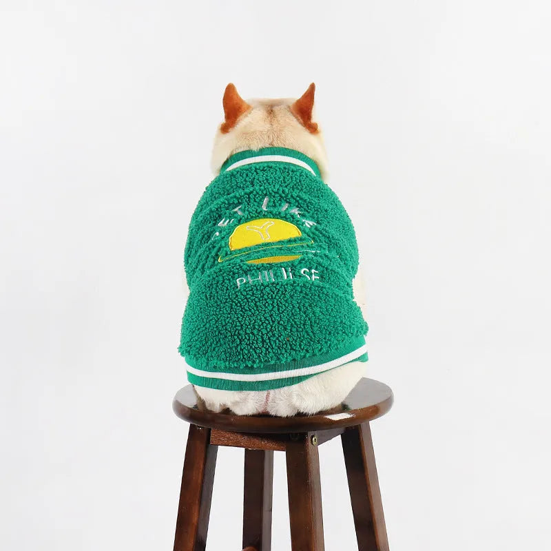 Fleece-lined cotton dog winter coat in green, suitable for sizes L to 4XL