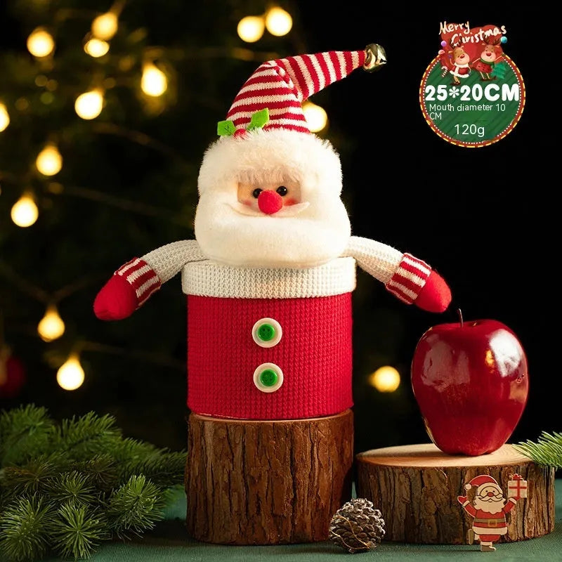 Christmas gift box in knitted flannel with oversized cartoon snowman design for festive candy storage