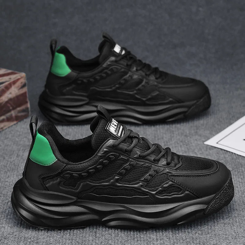 Men's white and black breathable mesh shoes with round toe design