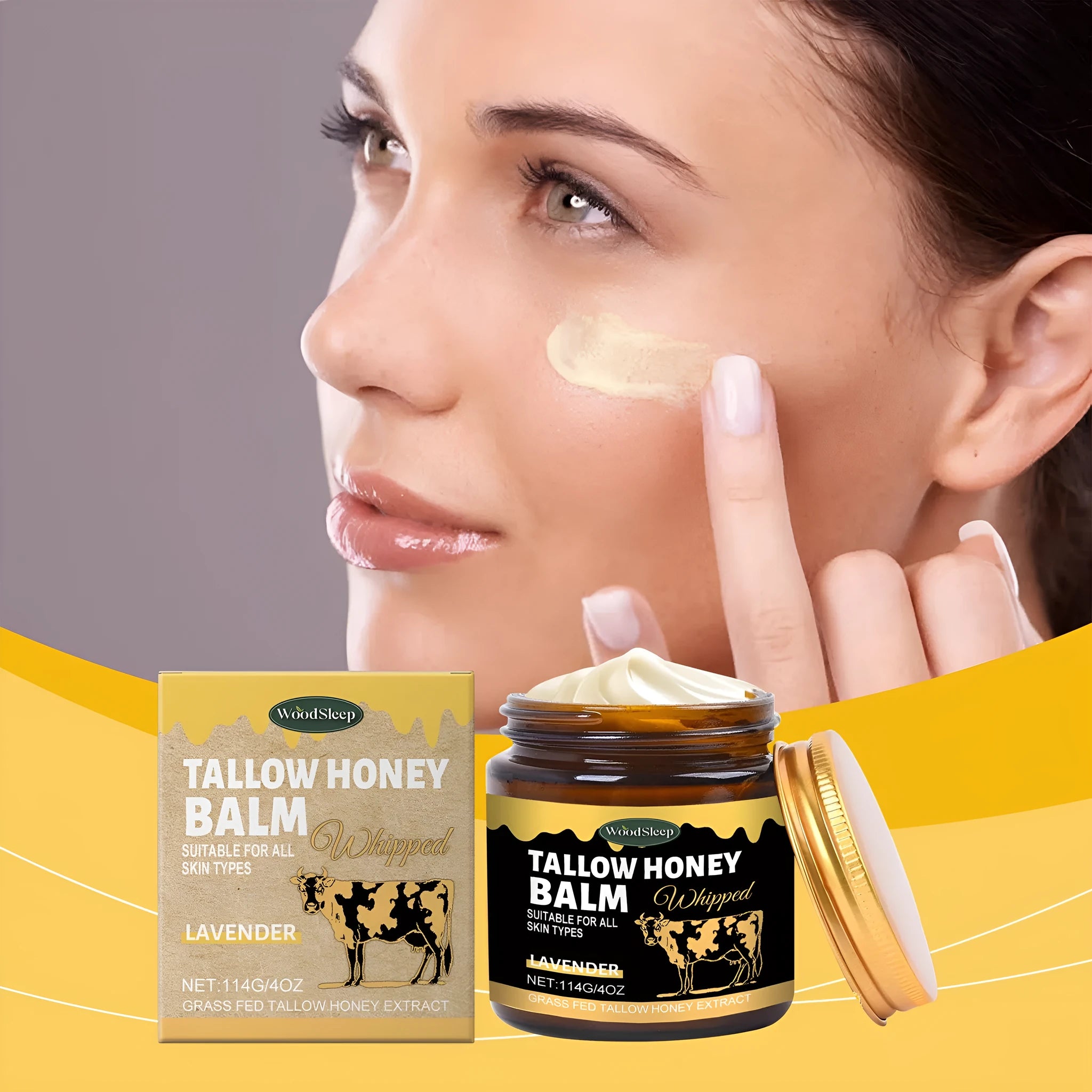 114g pot of butter skin cream with mild ingredients including honey and lavender extract
