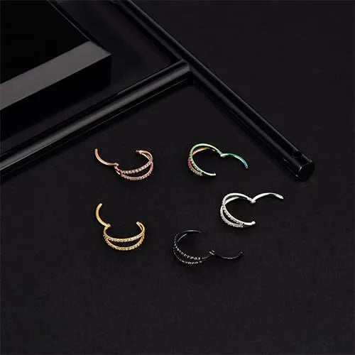 Titanium alloy lip nose ring jewellery with diamond treatment in gold or steel colour options