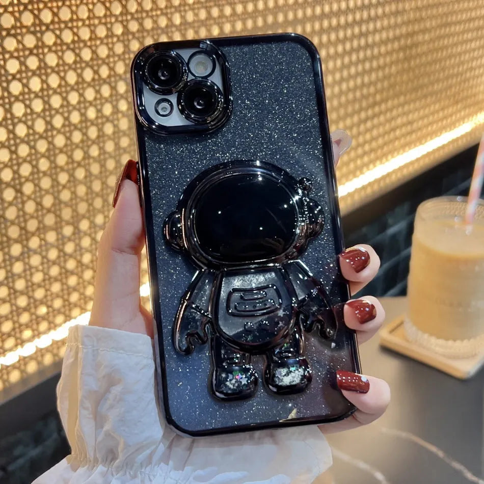 Astronaut spaceman quicksand phone case with electroplated finish and glitter powder for iPhone