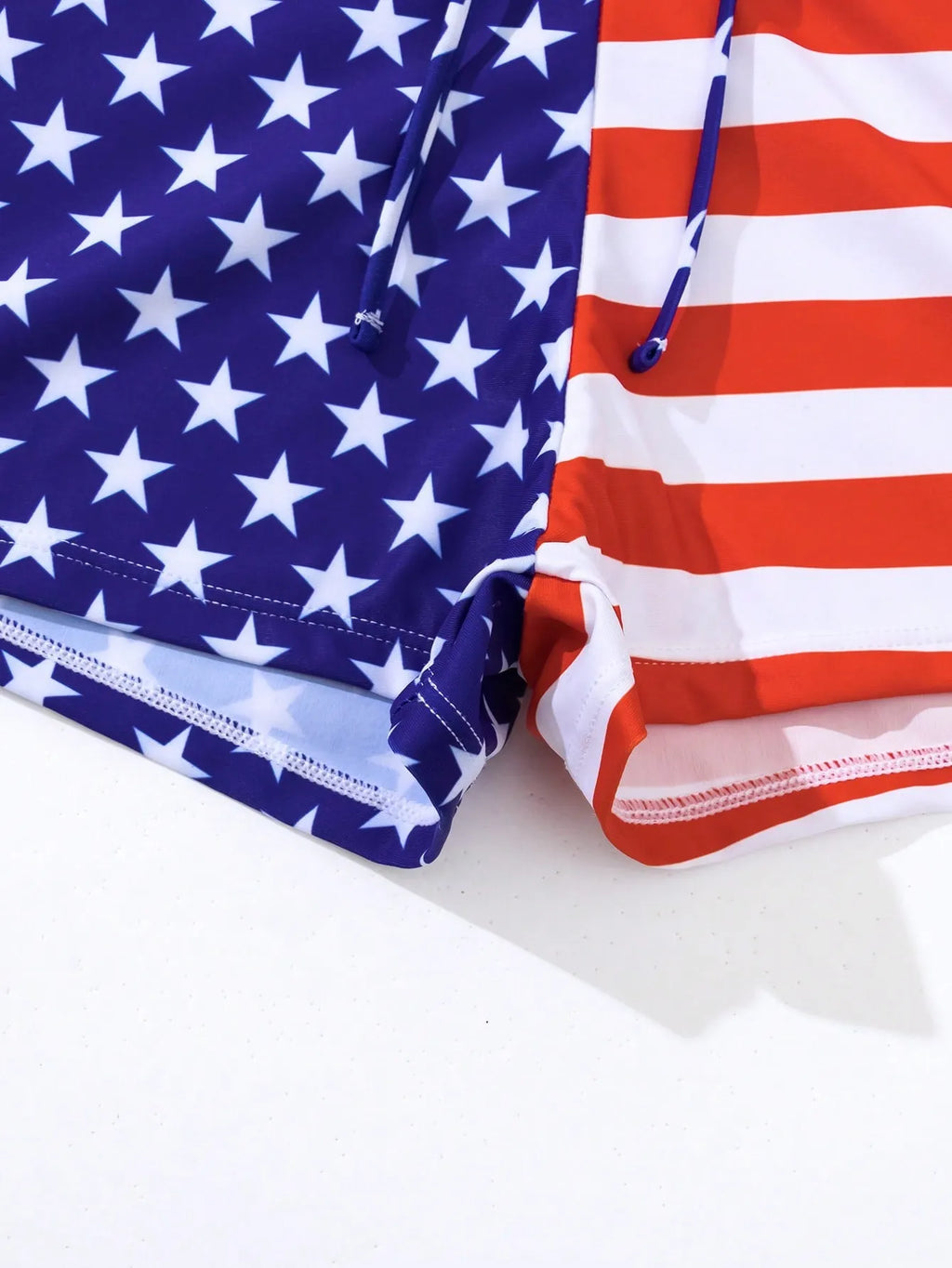 Women's high waist boxer drawstring contrast color swimsuit with Stars and Stripes pattern in polyester fibre