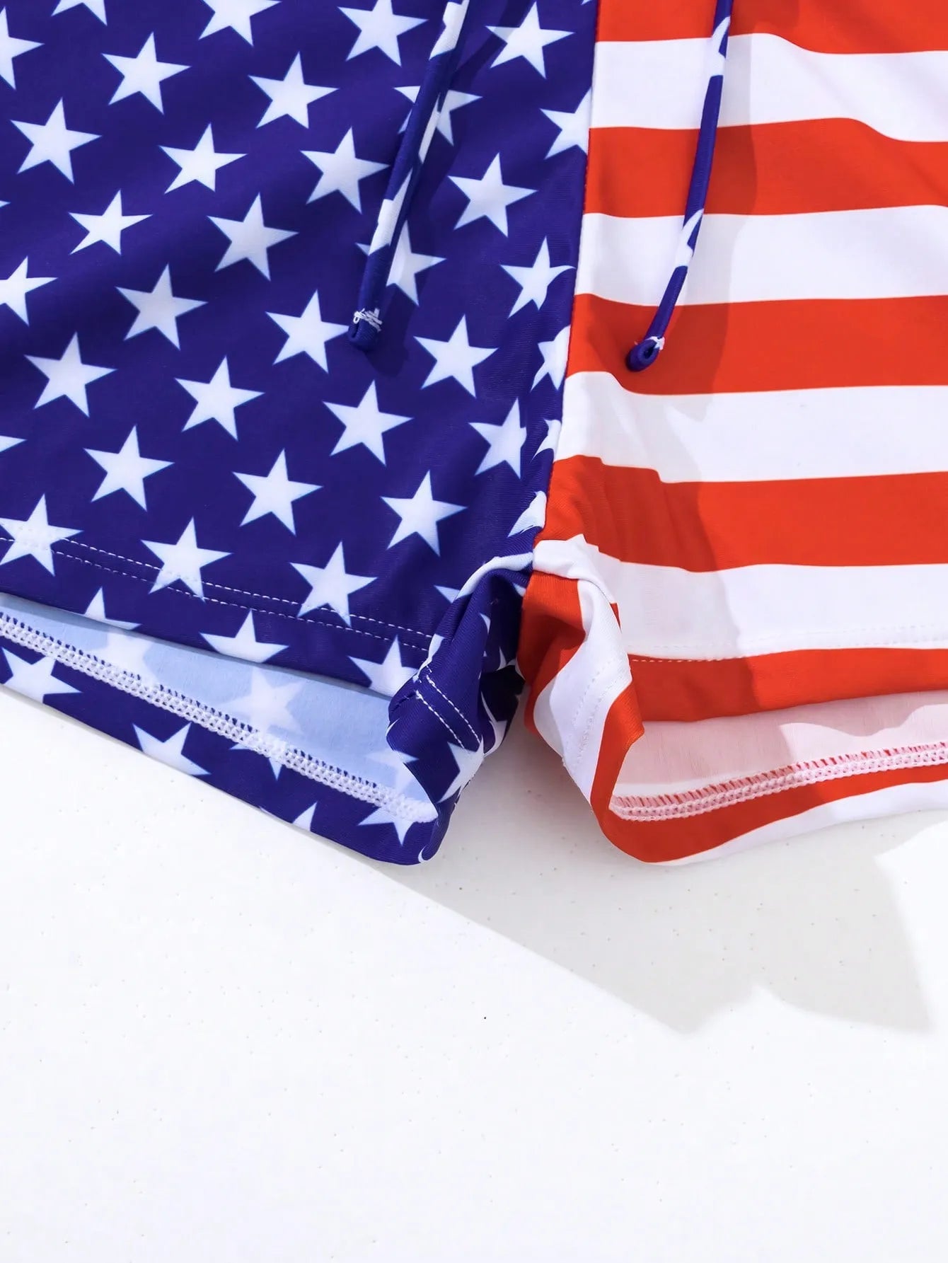 Women's high waist boxer drawstring contrast color swimsuit with Stars and Stripes pattern in polyester fibre