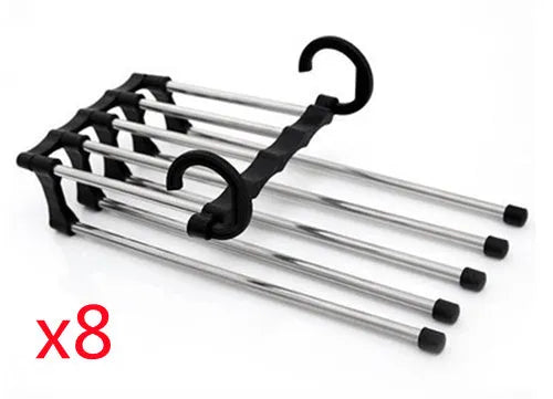 5-in-1 stainless steel trouser hanger, black, 47x18cm, with five booms and two hooks at each end