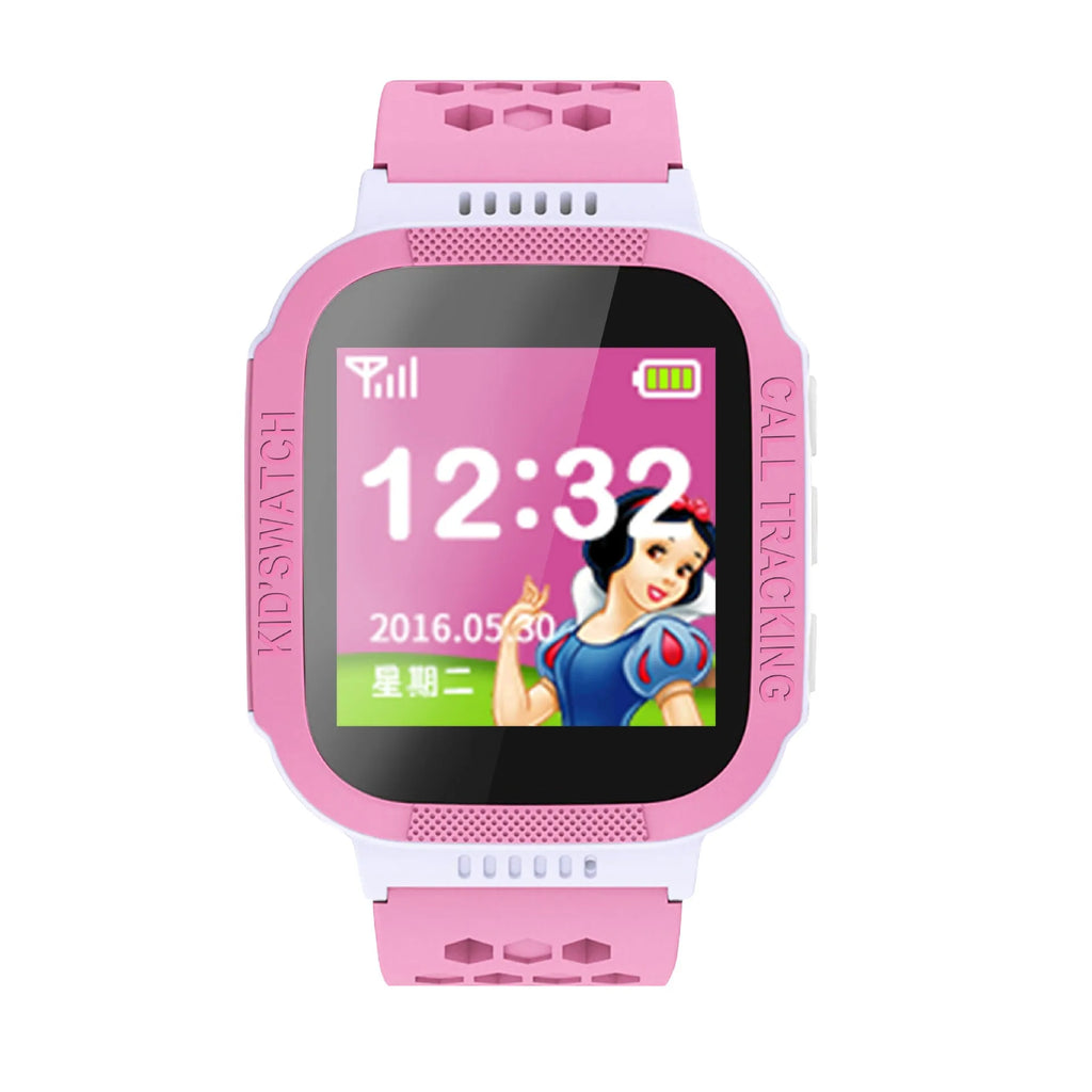 Blue and pink children's phone watch with 1.44 inch screen showing time display