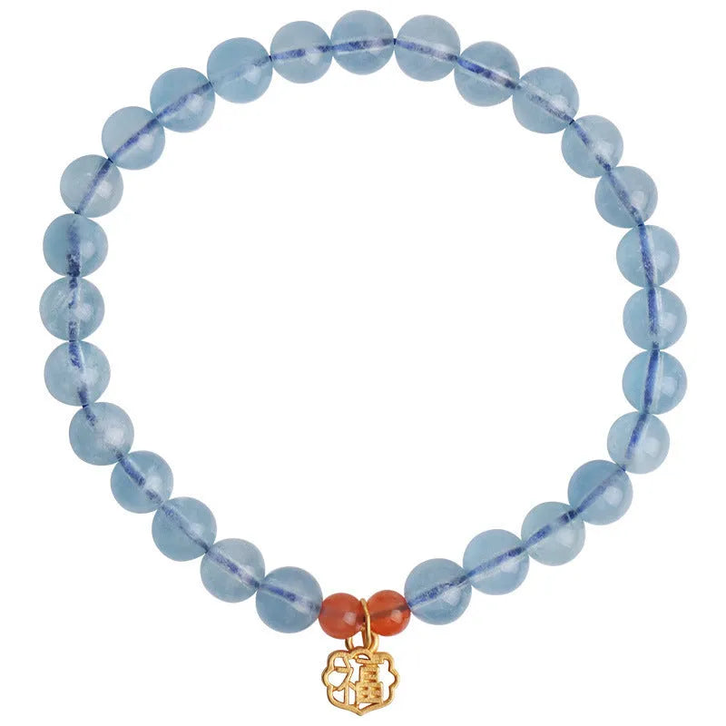 Natural crystal bracelet with 8mm round ice translucent beads and sequins element