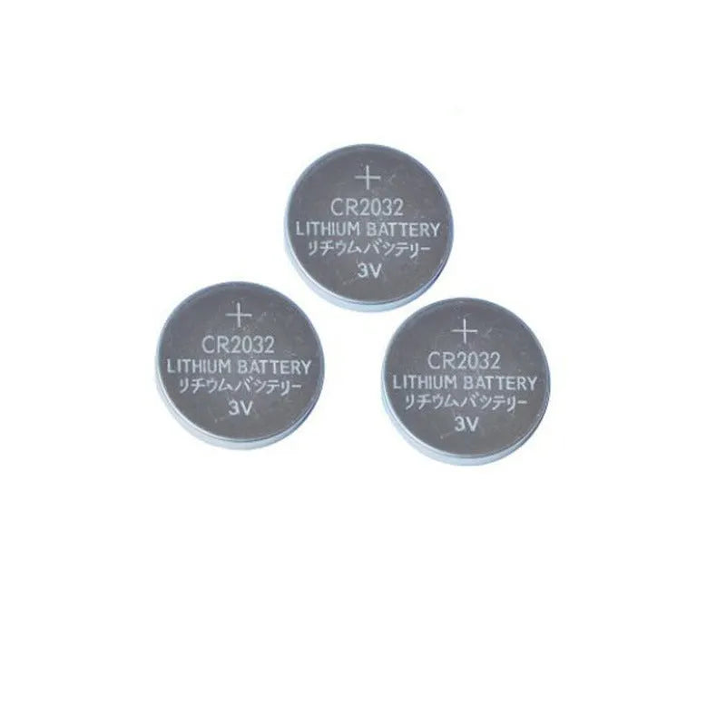 3V button battery CR2032 alkaline cell 20mm diameter on white background