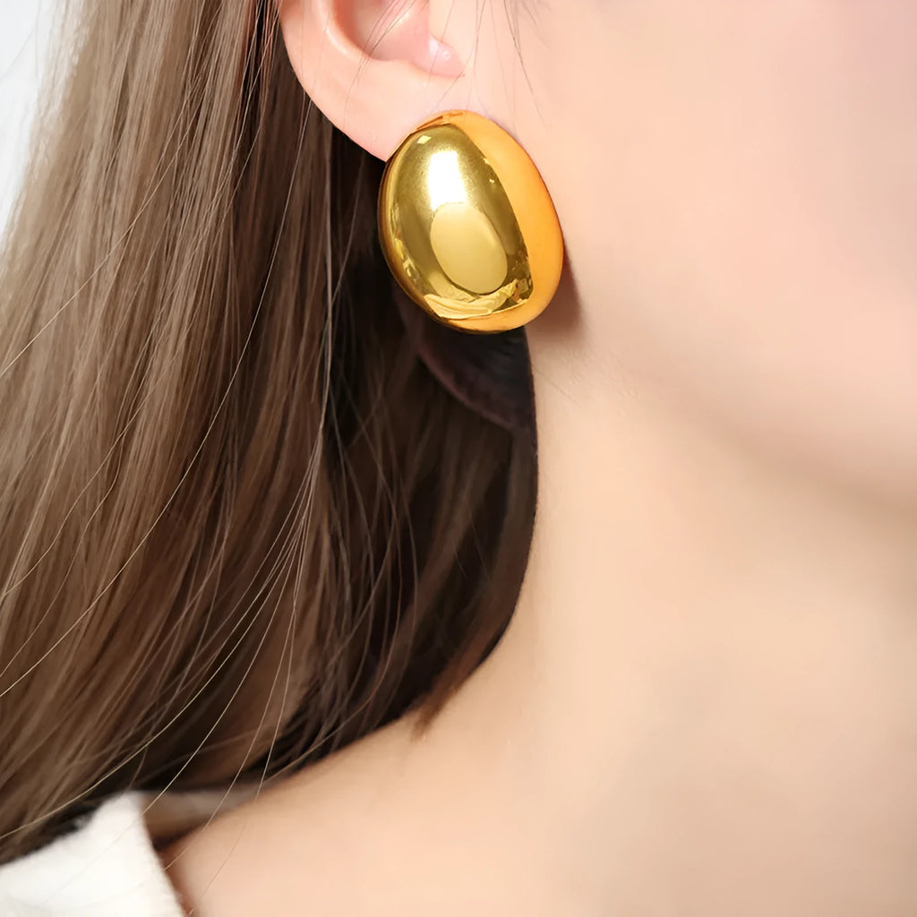 Geometric stainless steel ear studs with 18K gold electroplated glazed surface
