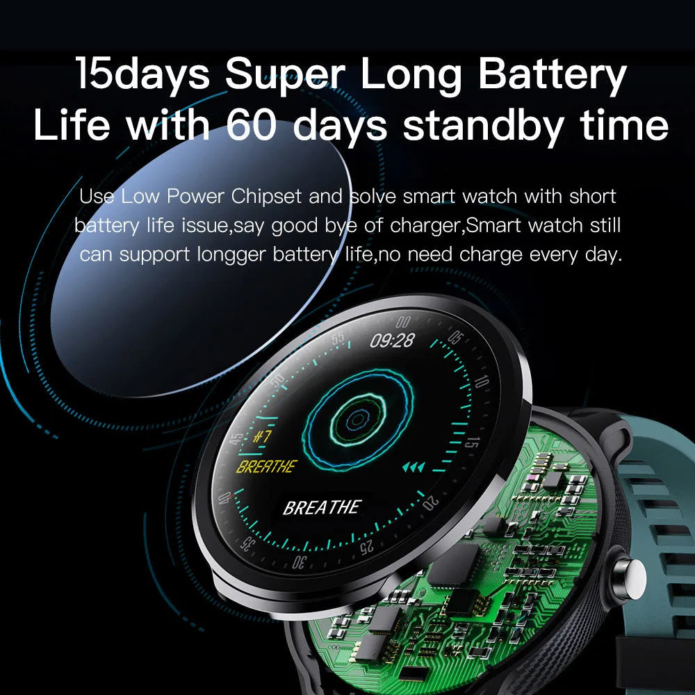Waterproof heart rate multi sport smart watch with touch screen, green colour, front view