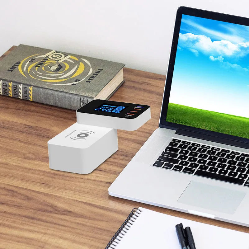 White multi USB wireless charger 10W with PC flame retardant body and EU UK US adapters
