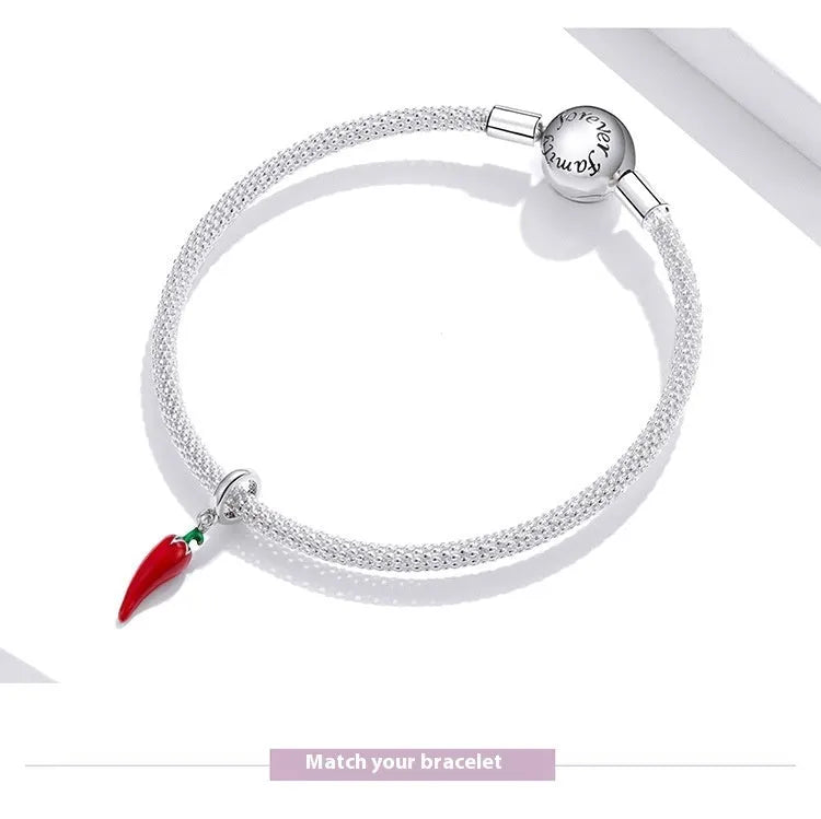 Korean style pepper S925 sterling silver pendant for women, leaf shape, electroplated finish, colour BSC461