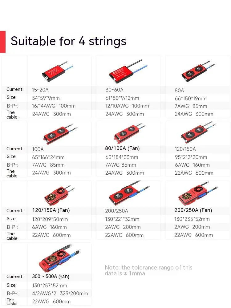 Dali lithium iron phosphate battery protection board for 4-cell 12V packs with balancing circuitry