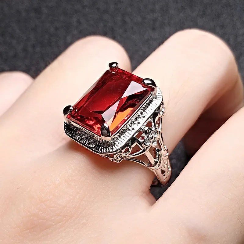Women's adjustable copper geometric ring in redstone platinum colour with electroplated finish