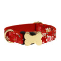 Flat nylon dog collar with grid print and a bone-shaped buckle in one of six available colours.