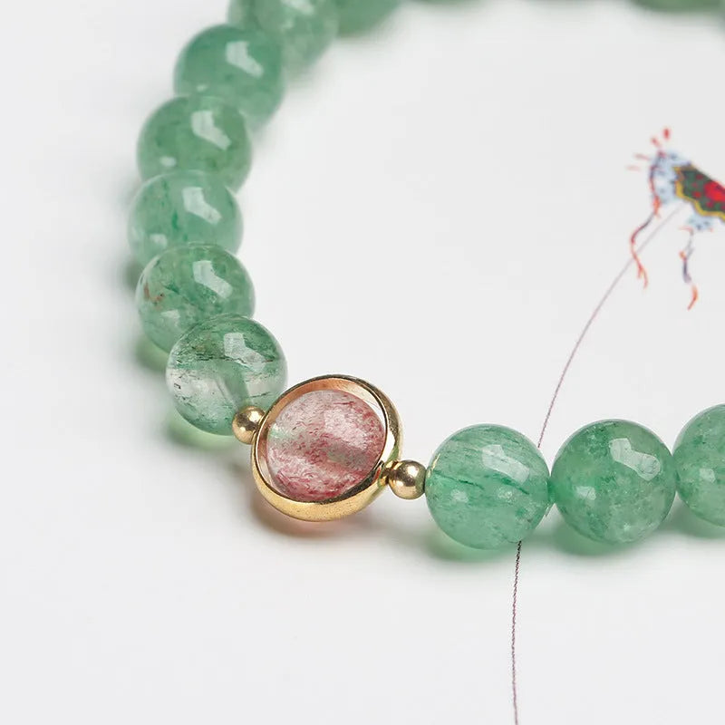 Natural green strawberry quartz single circle ball bracelet hand-woven 7.5mm beads Chinese style for women
