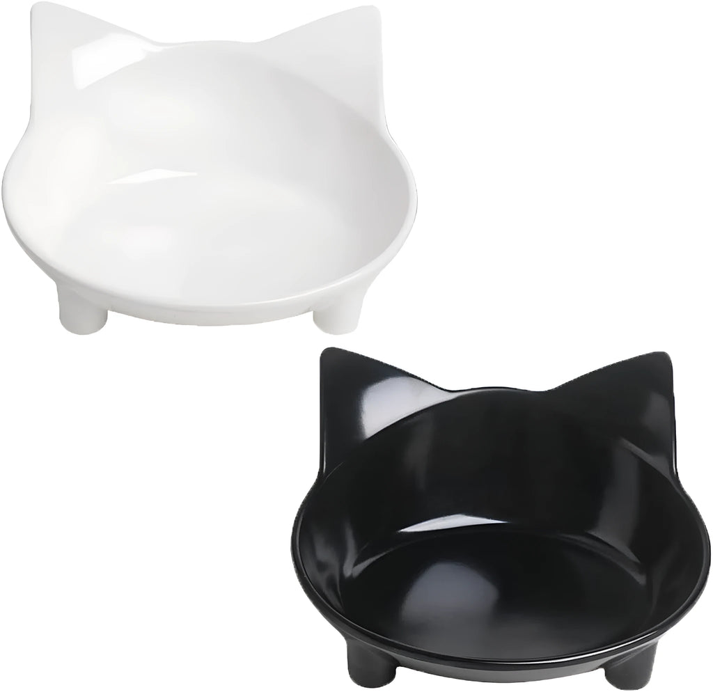 White shallow cat bowl with rubber anti-skid base for whisker fatigue relief
