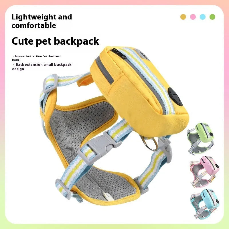 Explosion-proof anti-strangulation pet harness in Oxford cloth with attached holding rope.