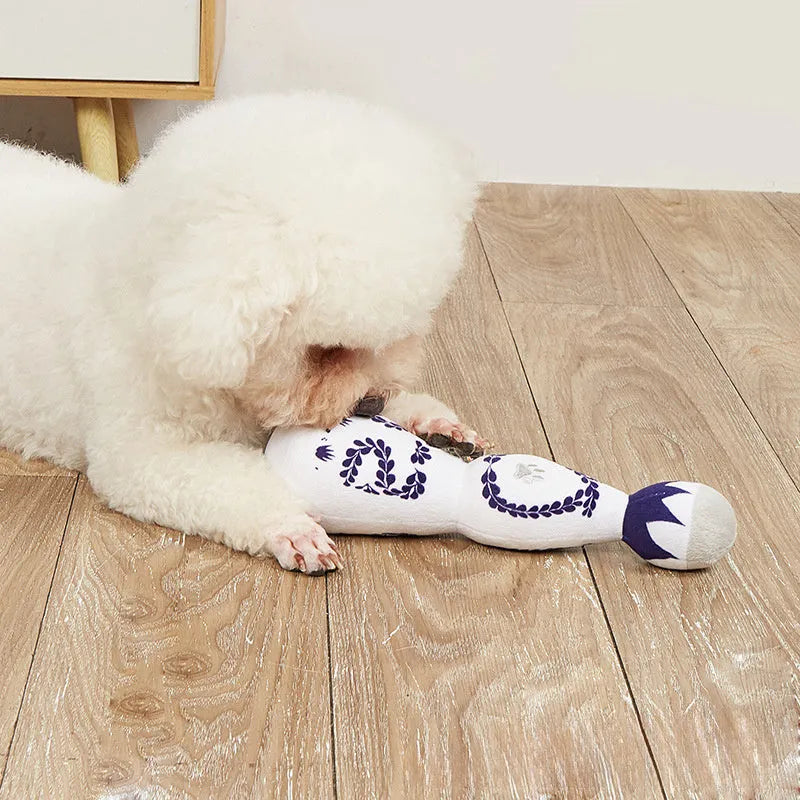 Funny tequila dog toy boujee plush toy with squeaker in red colour for all dog sizes 26cm