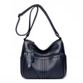 Genuine leather horizontal square shoulder messenger bag with stitching and contrast colour details in black
