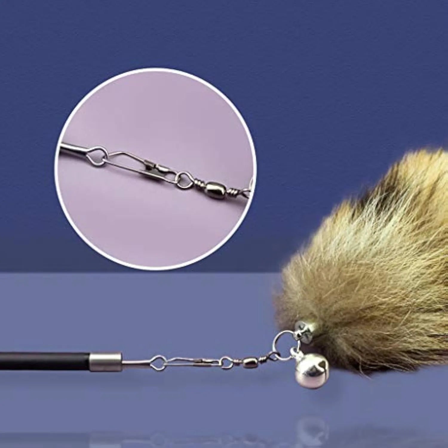 Black cat toy wand with feather teaser on 42cm elastic string for interactive play