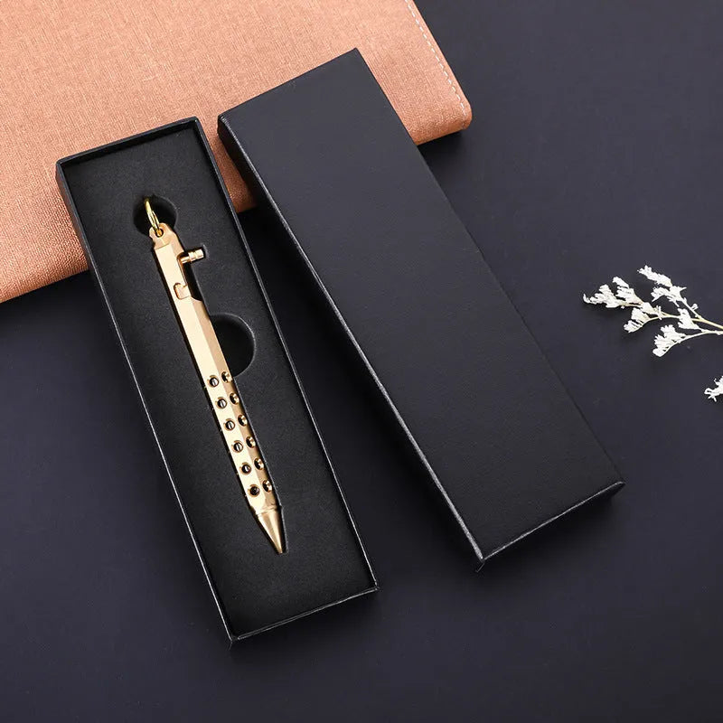 Brass hexagonal bolt rollerball pen with retro design and 0.5mm writing tip
