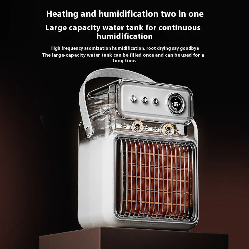 White 1200W 2 in 1 humidifying PTC room heater with spray mist, 19cm x 25cm, for office or bedroom use