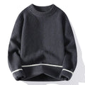 Men's round neck polyester blend knitwear sweater in loose fit showing black grey white khaki colour options