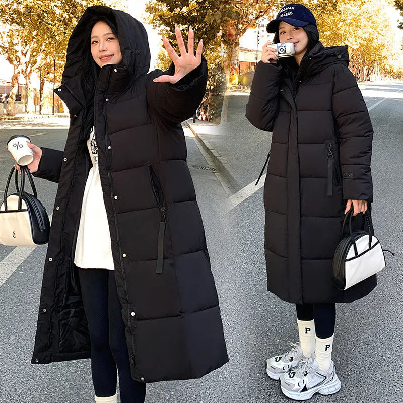 Cold-proof cotton-padded jacket in Korean thick fashion style, polyester, long sleeves, available in white black khaki