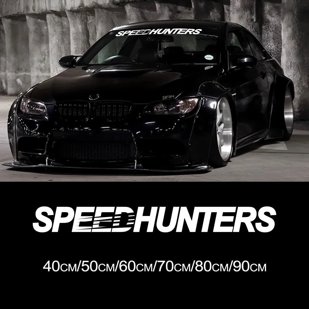 Speed Hunters reflective car vinyl sticker 59 by 10 centimetres, black colour, on car trunk