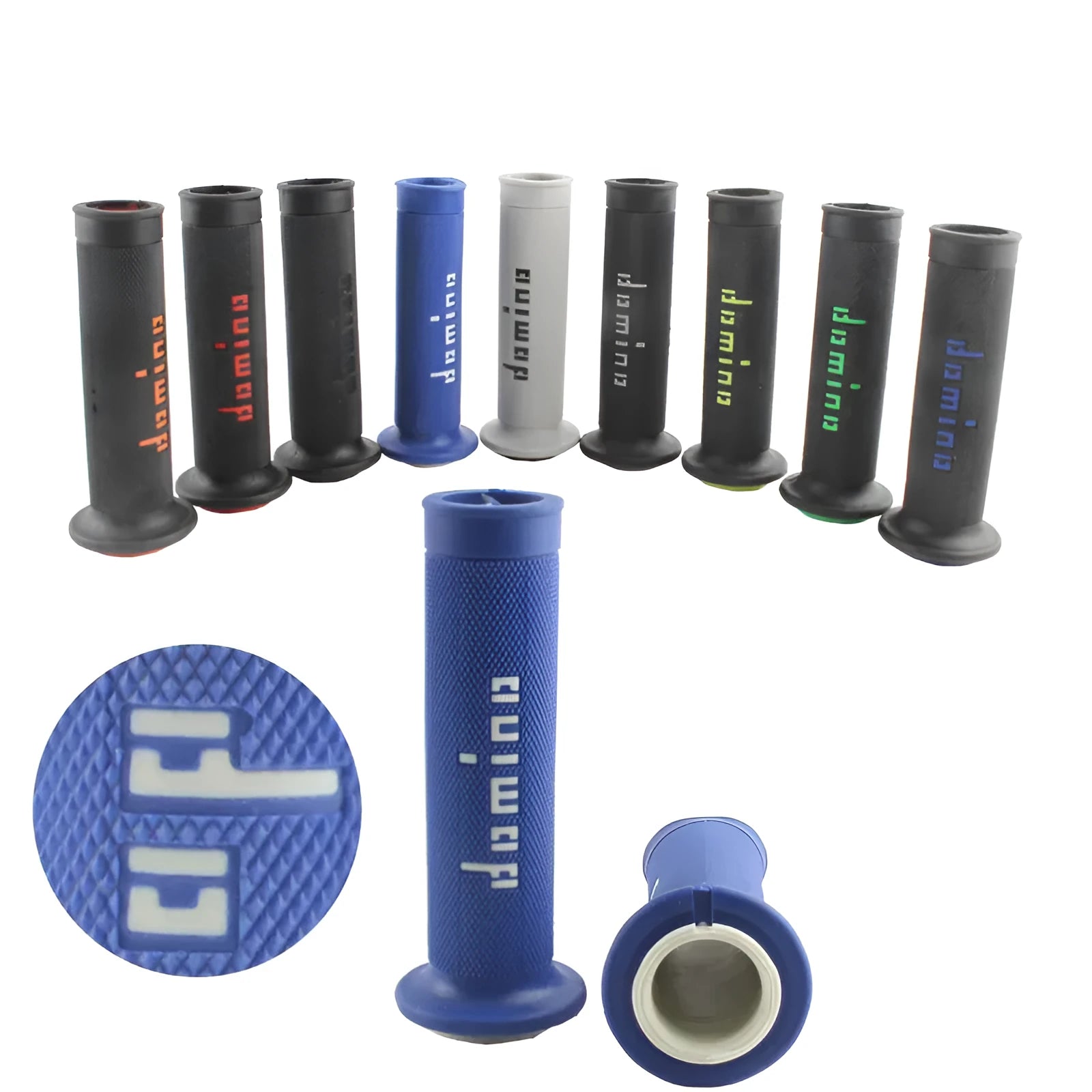 Non-slip rubber motorcycle handle grips in black with 22mm and 24mm inner diameters
