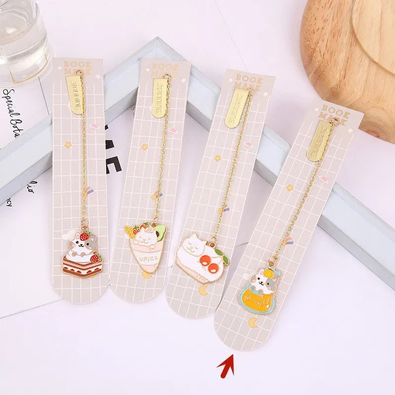 Jane Lime Foodie cartoon cat metal bookmark with food-themed pendant designs