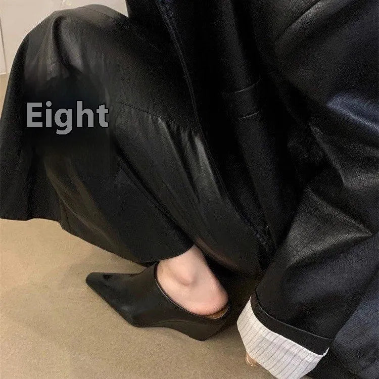 Wind wedge closed toe half slippers for women in PU upper, available in Black, Brown, and Off White