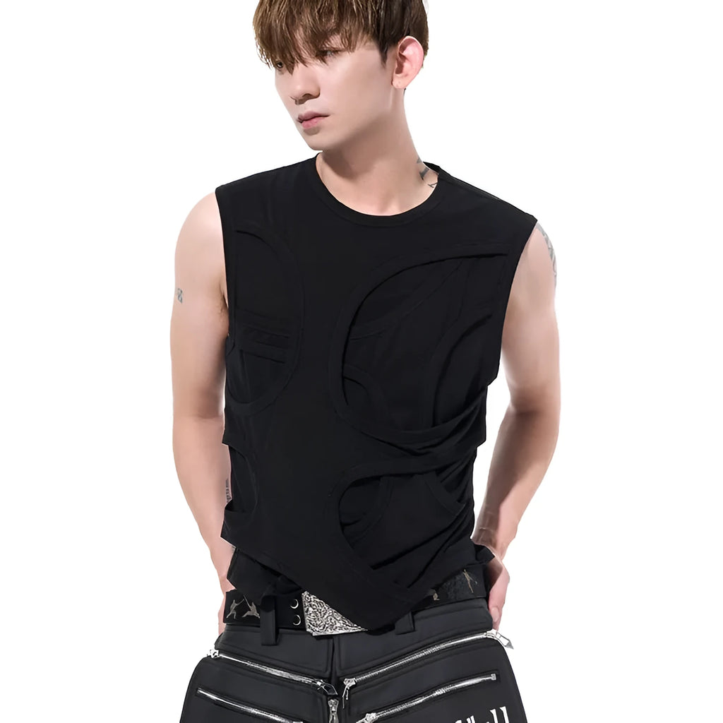 Men's solid colour lyocell vest on a hanger, showing round neck and tank top style.