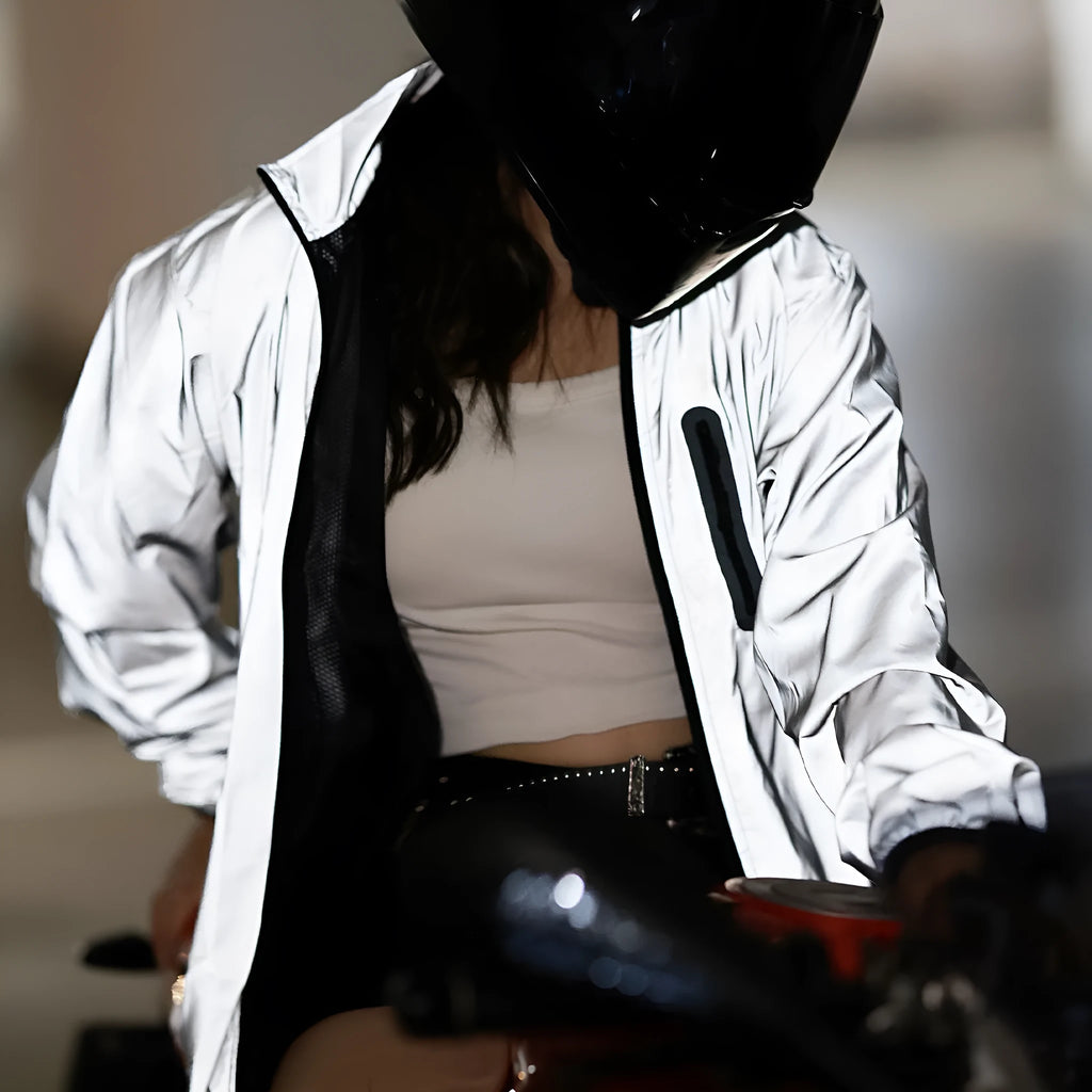 Silver waterproof polyester long sleeve coat with European sizing options S to 3XL