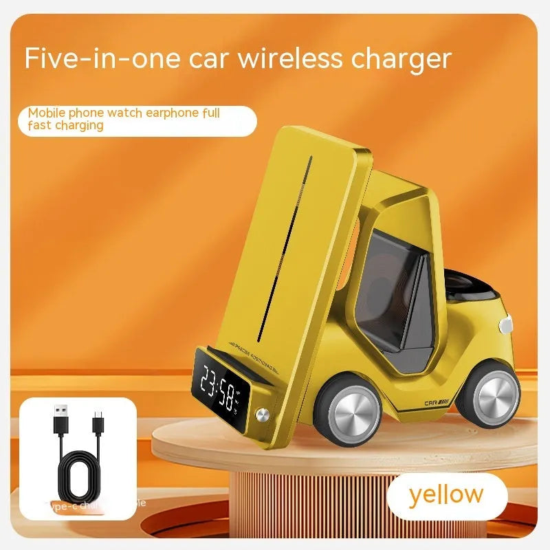 15W wireless charging bracket in grey, white, yellow or orange colours showing three devices charging simultaneously