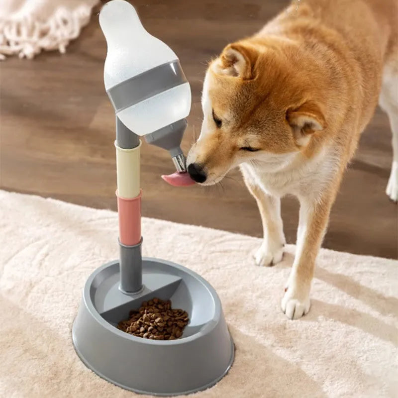 Green adjustable height pet water dispenser with detachable pole and anti-slip base