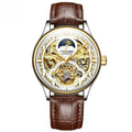 Men's gold and white leather strap automatic mechanical waterproof business watch 16mm thickness