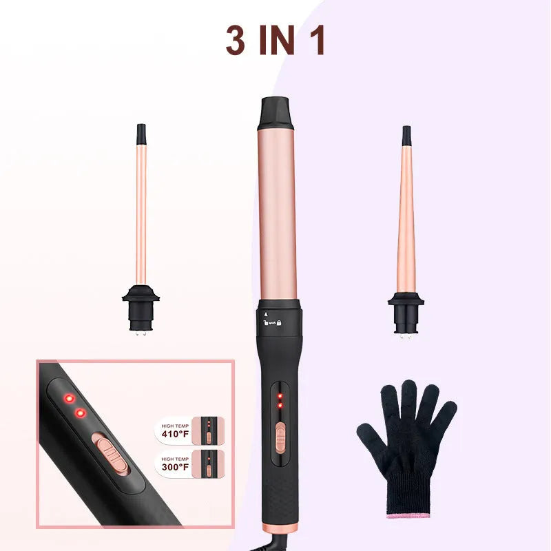 All-in-one three-tube water wave hair curler set with voltage options EU UK US 220V 230V 110V
