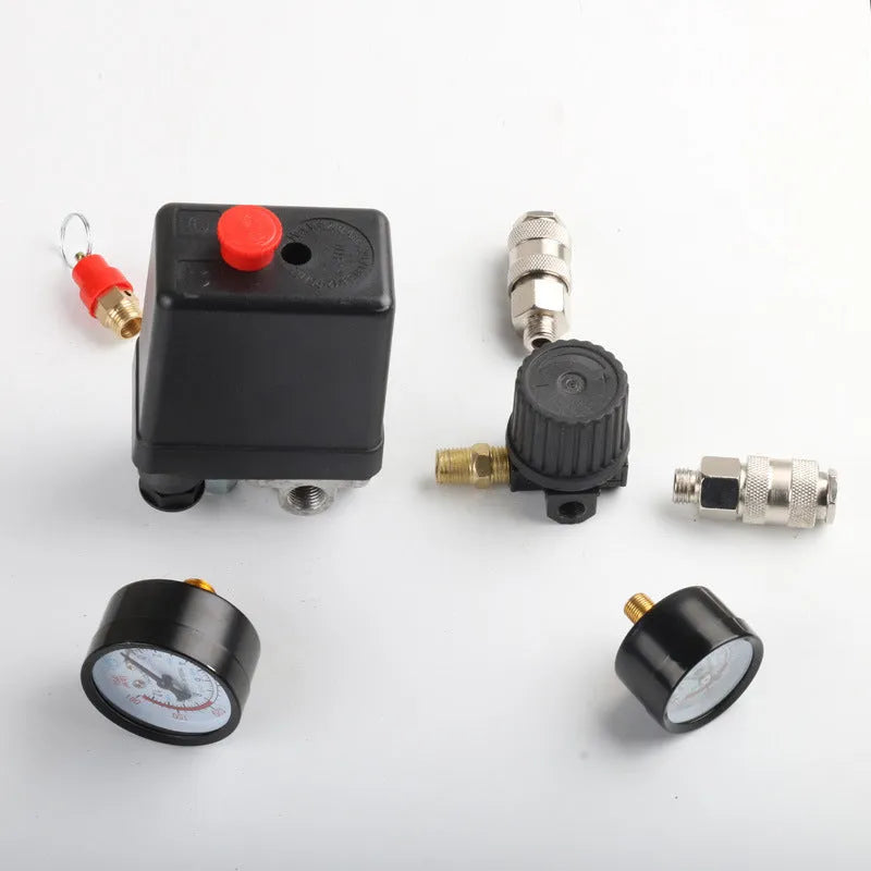 Air compressor pressure switch assembly with adjustable 0.5-0.8 MPA range and dual 220V 380V voltage compatibility