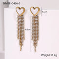 Diamond tassel stainless steel earrings with electroplated 18K gold finish in heart and star shapes
