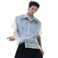 Blue and white gradient men's casual short shirt with loose fit and half sleeves