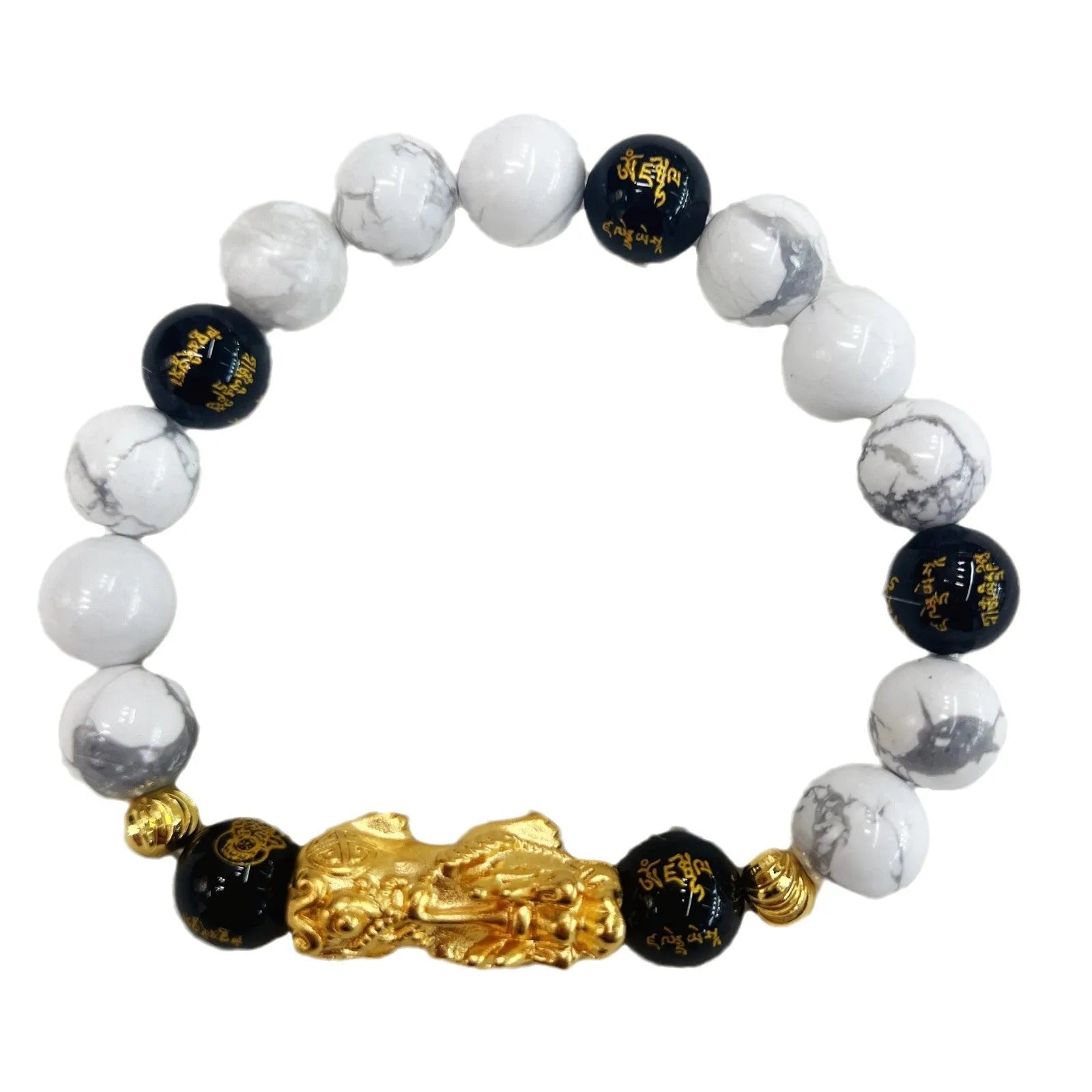 Vintage white turquoise and black agate bracelet on a neutral background, adjustable length 15-17cm