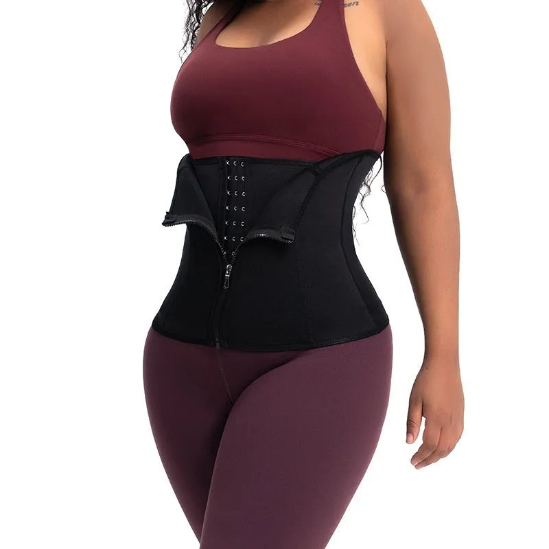 Neoprene body shaping belly band corset for waist trimming and exercise, available in multiple sizes and colours