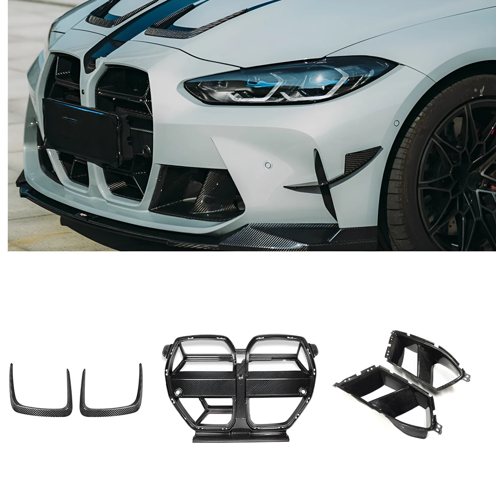 Dry carbon fibre front bumper grille for BMW M3 M4 G80 G82 in black 3K weave with UV coating
