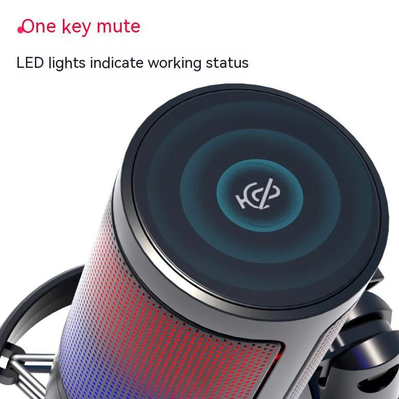Wired condenser microphone body with RGB light available in black white and pink for live broadcast