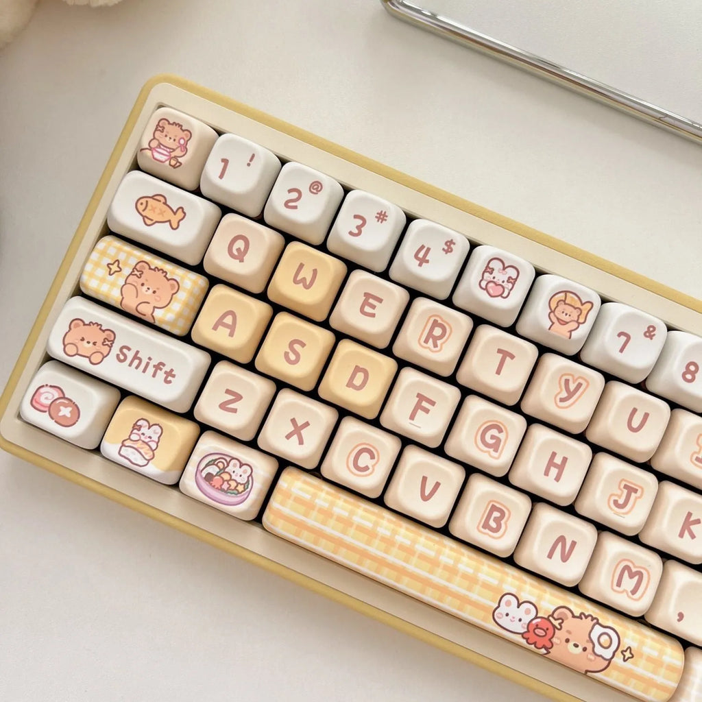 140-piece Rabbit Bear Restaurant themed PBT keycap set for mechanical keyboards with EOA height profile