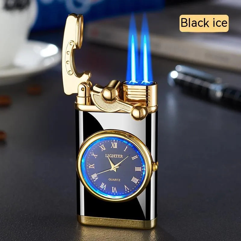 New lighter watch with electric ignition, zinc alloy case, blue flame - real watch dial shows time, multicolor options available