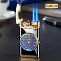 New lighter watch with electric ignition, zinc alloy case, blue flame - real watch dial shows time, multicolor options available